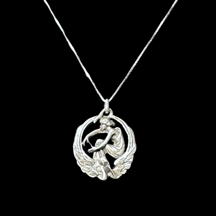Thumbnail: ART NOUVEAU – Antique French Sterling LADY with CRANE Pendant