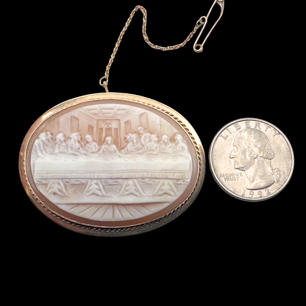 Thumbnail: VINTAGE – RARE 9k Gold & Shell Cameo Leonardo da Vinci’s THE LAST SUPPER Brooch