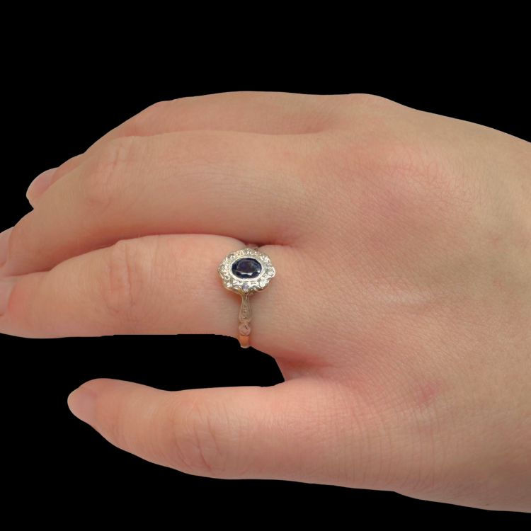 Thumbnail: EDWARDIAN – Antique 18k Gold, Platinum, Diamond & Sapphire RING