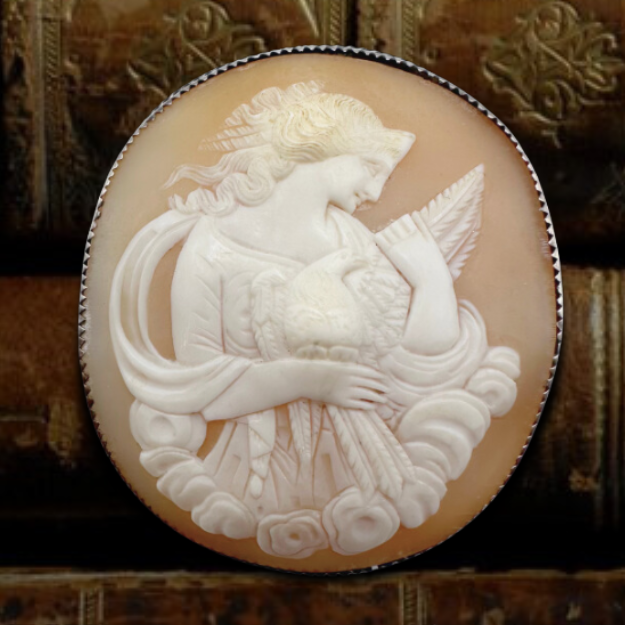 VICTORIAN – Huge Antique French “HEBE & THE EAGLE" Shell Cameo BROOCH