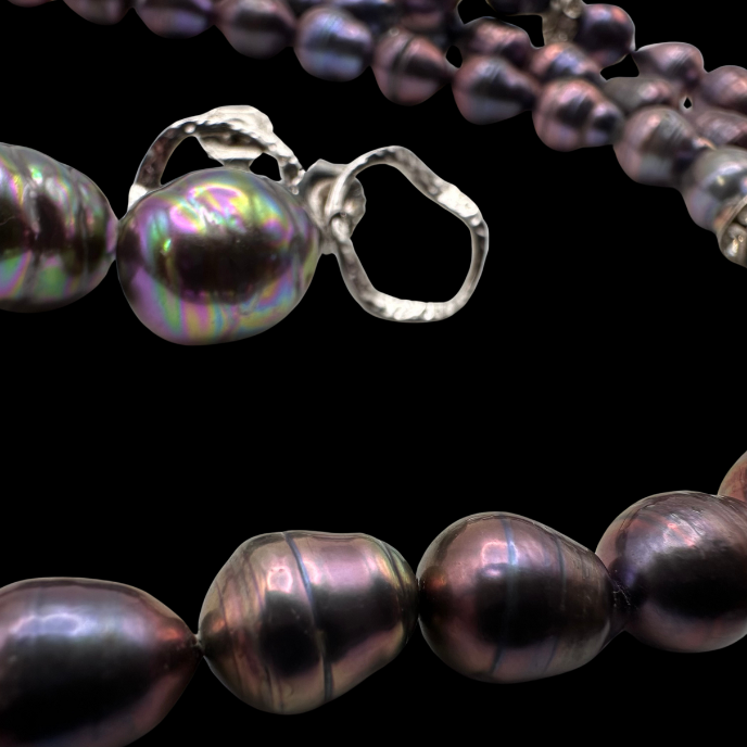 Thumbnail: ART DECO & MIDCENTURY – Rare BLACK TAHITIAN BAROQUE PEARL Demi-Parure