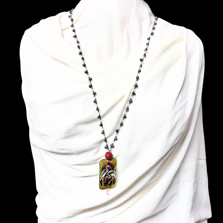 Thumbnail: ART NOUVEAU – French Antique Enamel & Pearl Necklace