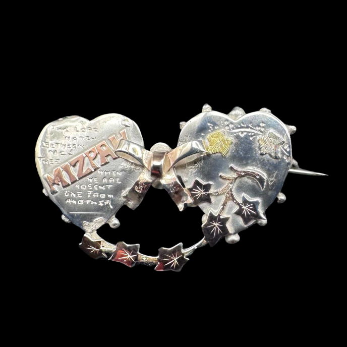 VICTORIAN - Antique MIZPAH Sterling Silver BROOCH with Gold Accents