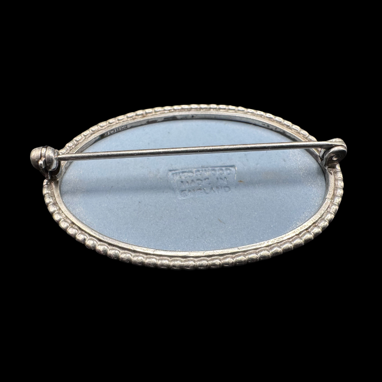 Thumbnail: VINTAGE – Blue Neoclassical WEDGWOOD Jasperware & Sterling Silver Brooch