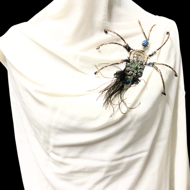 Thumbnail: VINTAGE HYBRID –  Huge “Peacock Time Beetle” Antique Watch Component Brooch