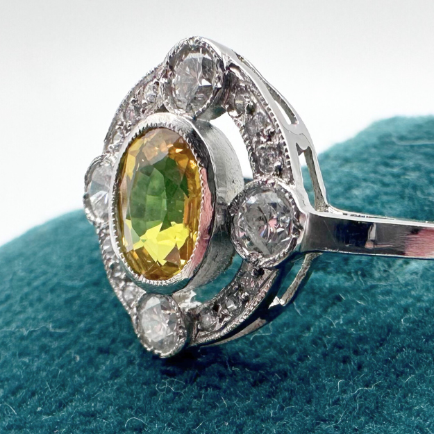 Thumbnail: ART DECO – Platinum, Diamond & YELLOW SAPPHIRE Ring