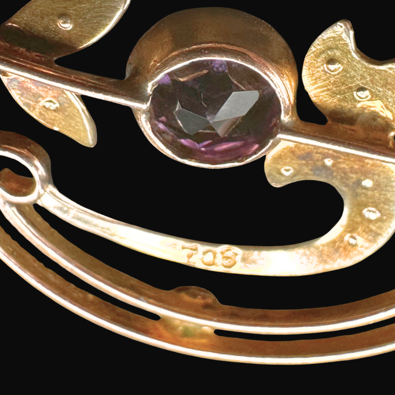 Thumbnail: ART NOUVEAU – Antique French 9K Gold Amethyst & Seed Pearl Pendant