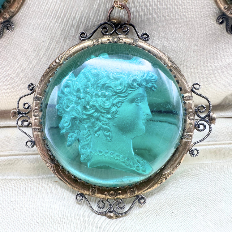 Thumbnail: VICTORIAN – RARE Antique Reverse-carved INTAGLIO Filigree - DEMI-PARURE