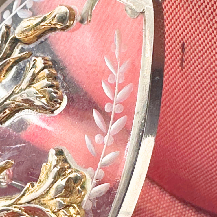 Thumbnail: ART DECO – Antique French LARGE Etched Crystal, Silver & Gilt LILIES Pendant
