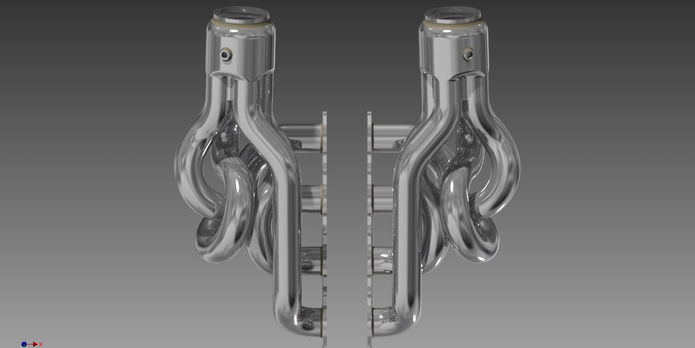 4 in to 1 Jaguar V8 exhaust manifold CAD design double