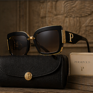 Luxury eyewear featuring oversized frames, aviators, cat-eye silhouettes and statement gold hardware designs. Optimized for designer sunglasses, luxury eyewear, premium frames, fashion sunglasses, Beverly Hills style and high-end accessory search authority. PERSEPOLIS™ Sunglasses should feel glamorous, cinematic and unmistakably modern. Each image should turn PERSEPOLIS™ eyewear into a visual signature of power and prestige. Inspired by Persepolis, reflecting light, vision and the clarity of royal perspective and luxury identity. Statement eyewear by House of PERSEPOLIS™, designed through the lens of the Architect of Prestige.