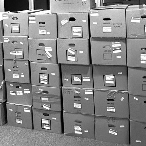 stack of boxes in an office