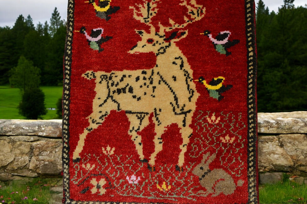 Miniatura: Vintage wool rug with deer illustration 45cm x 51cm