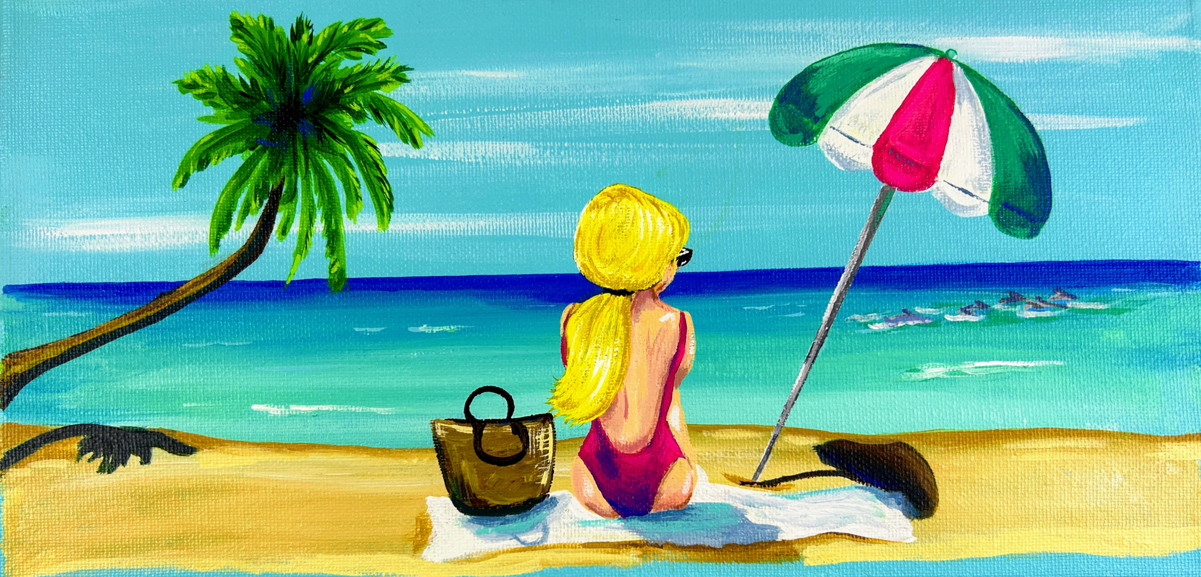 Original Florida Girl Painting - Dolphin Watchin (14x7")