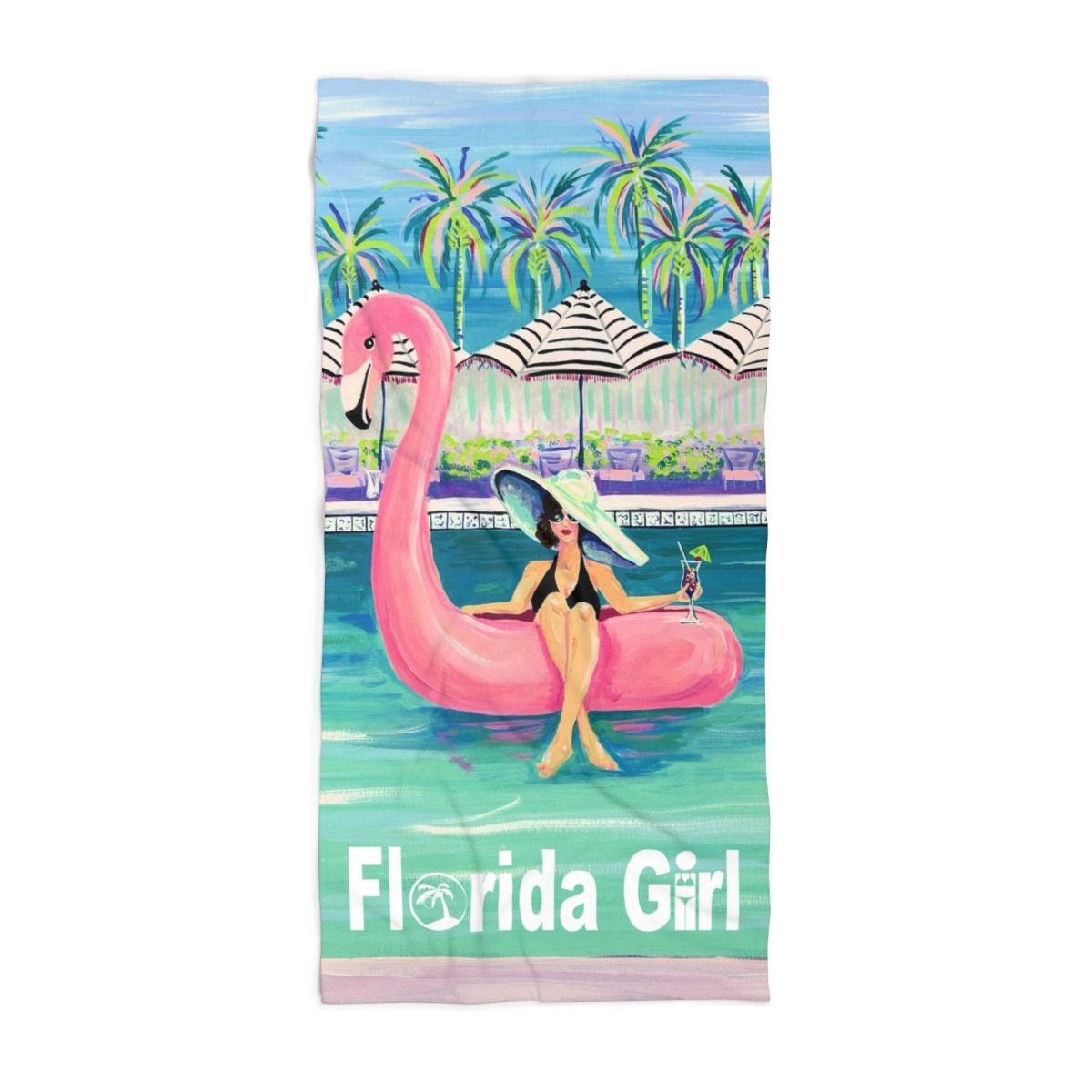 florida theme beach towel 30x60 flamingo floatie