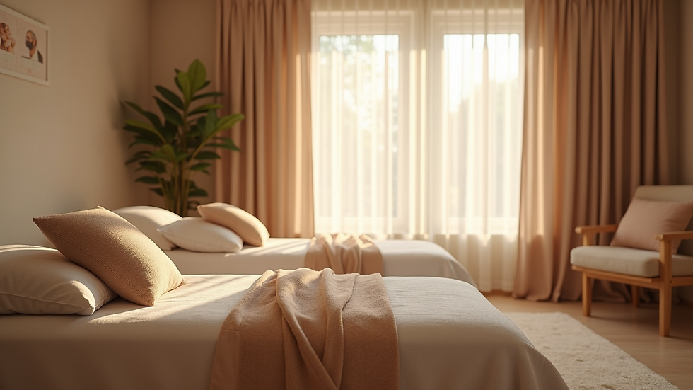 High angle view of a cozy therapy room with cushions and soft lighting