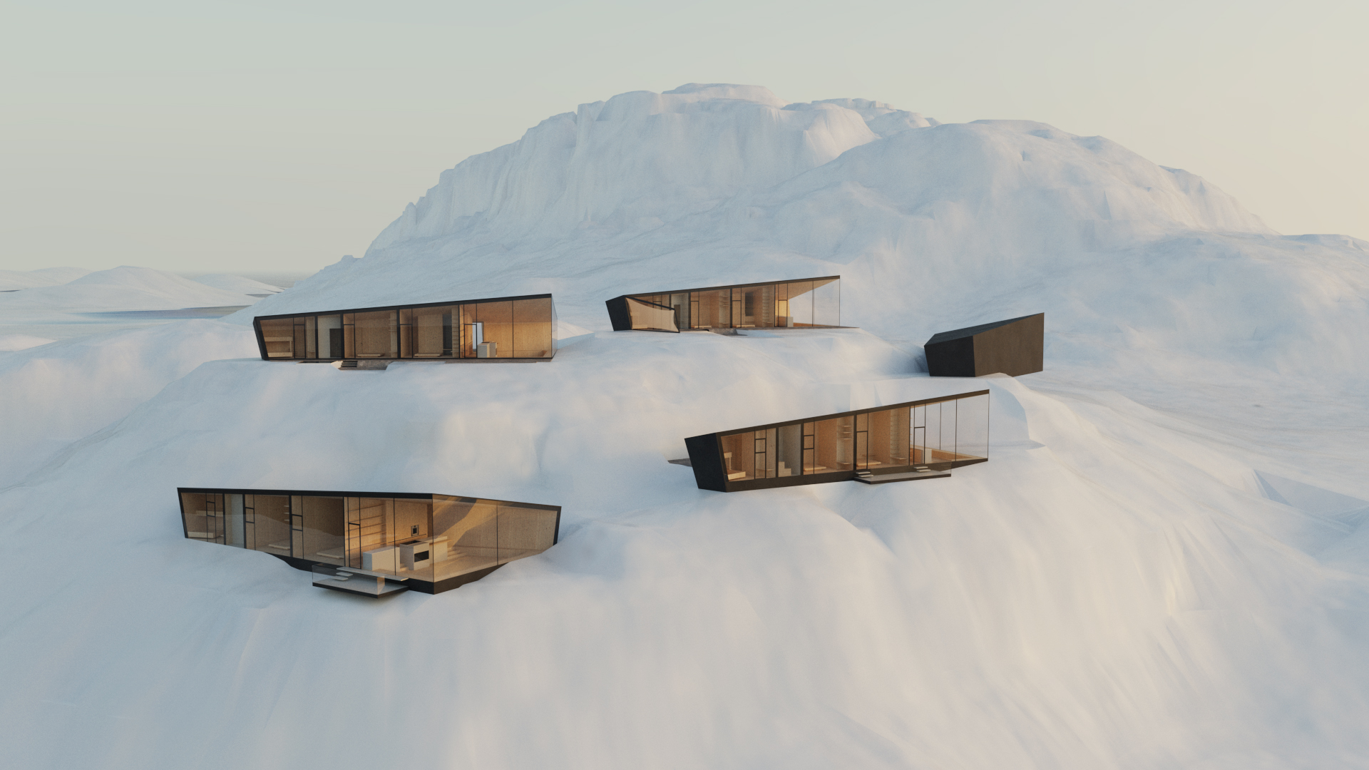 Bergtatt fritidsboliger – arkitekturillustrasjon