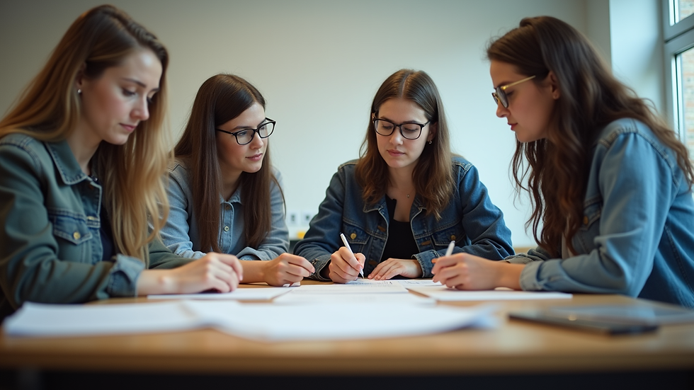 Eye-level view of a group of students collaborating on a project