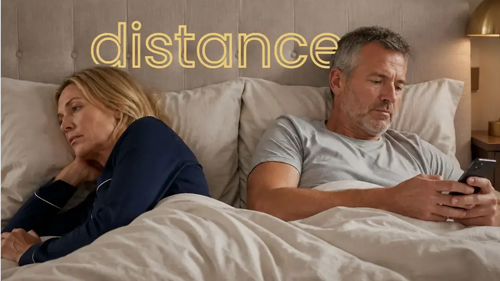 Man and woman drifting apart, both in bed not connecting. Couples Therapy with Heads Up Therapy in Windsor