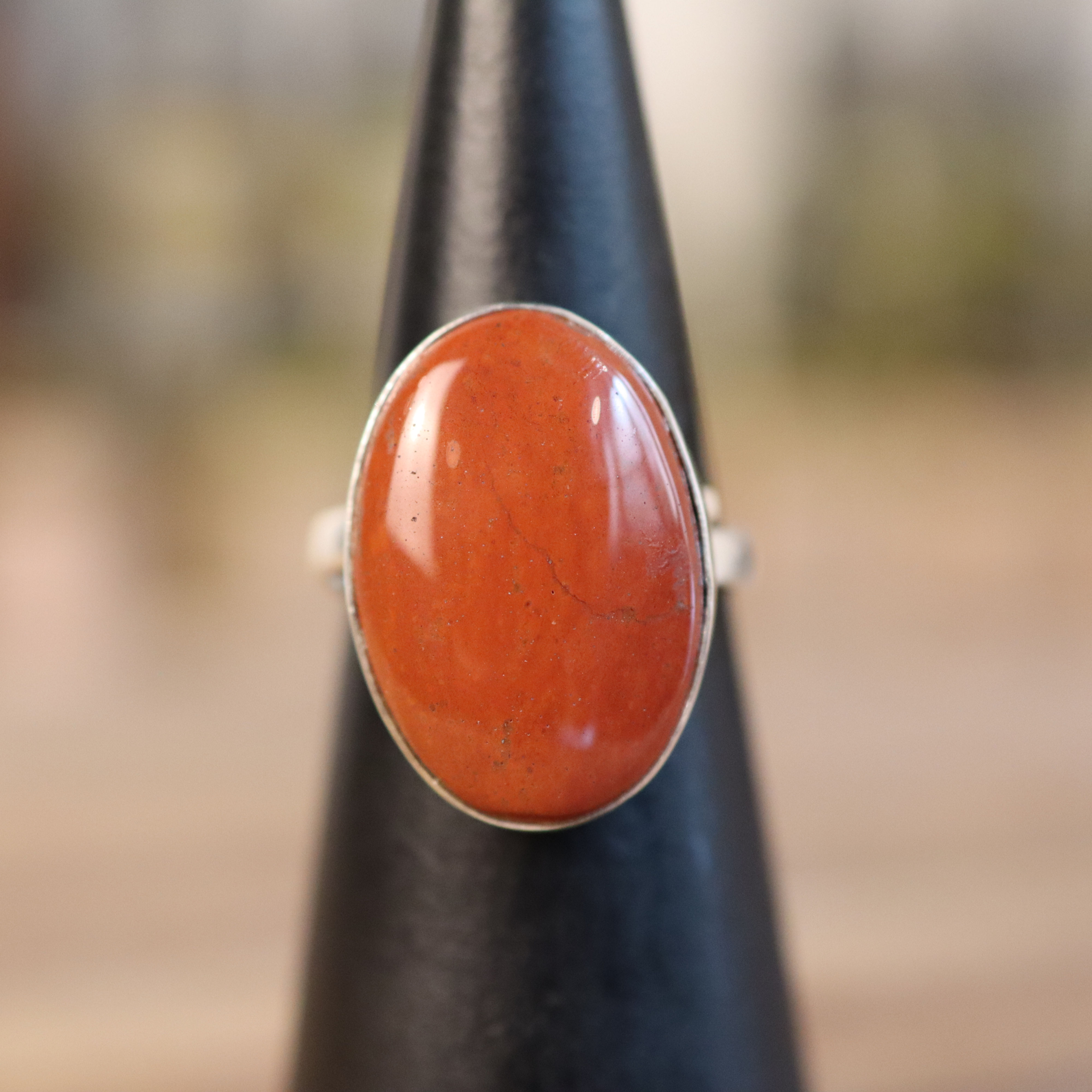 BAGUE JASPE ROUGE ARGENT 925 - RÉGLABLE