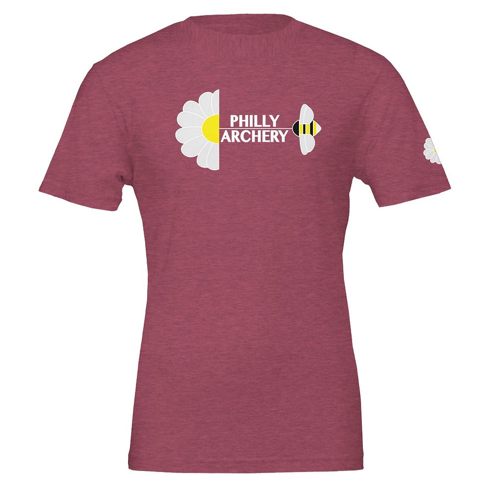 Thumbnail: Maroon t-shirt with 'PHILLY ARCHERY' text, a daisy, and a bee design.