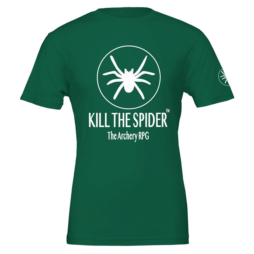 Thumbnail: Green t-shirt with "KILL THE SPIDER The Archery RPG" logo.