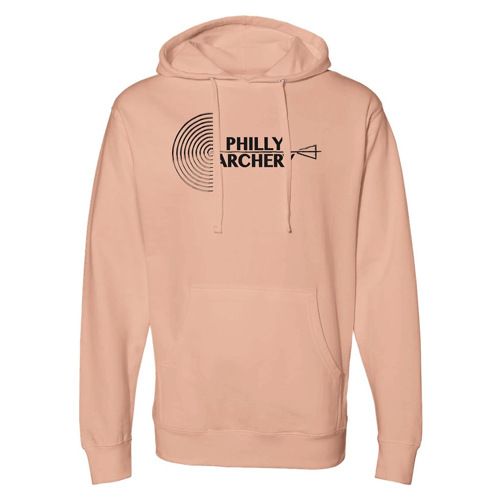 Thumbnail: Peach hoodie with "PHILLY ARCHER" text and target/arrow graphic.