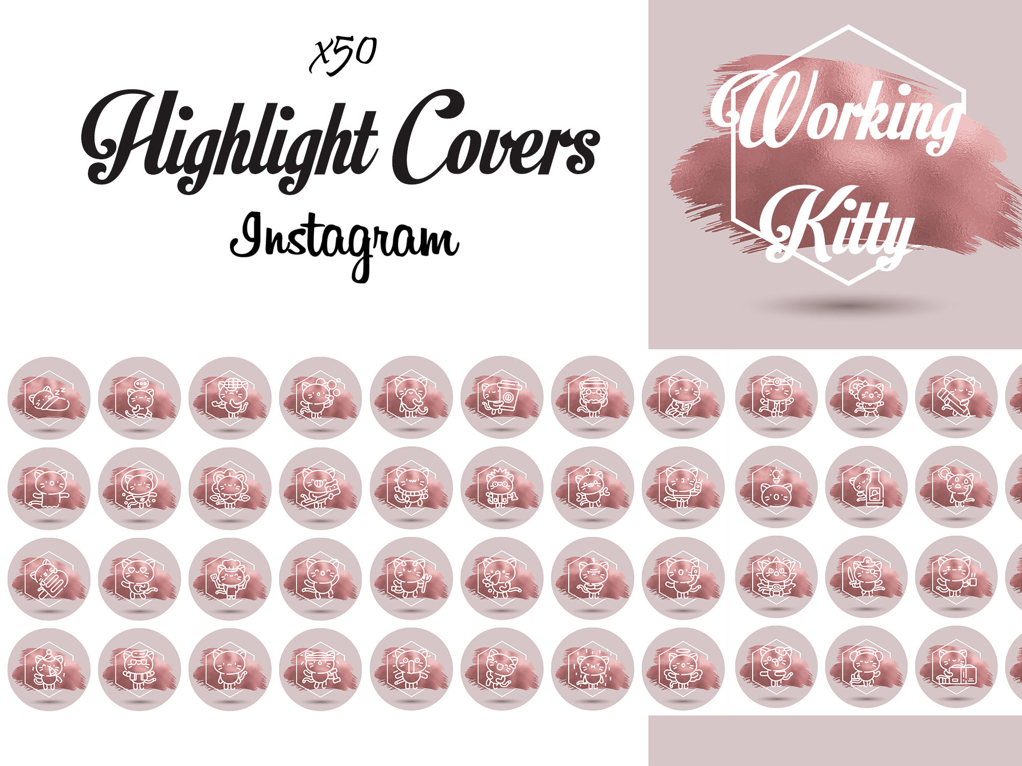 Working Kitty 50 Icons Pack