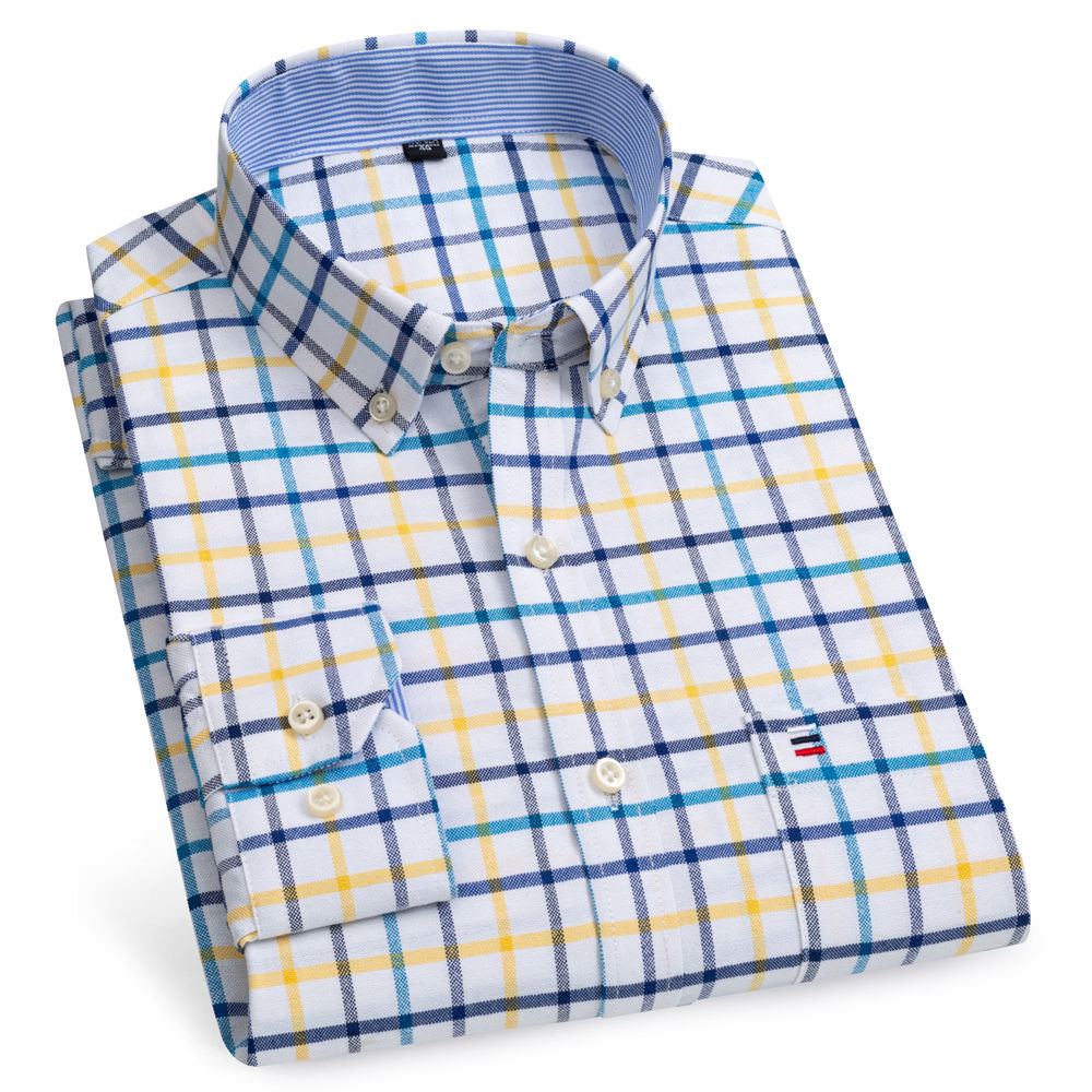 Camicia da uomo abbottonata Oxford a maniche lunghe in cotone con tasca