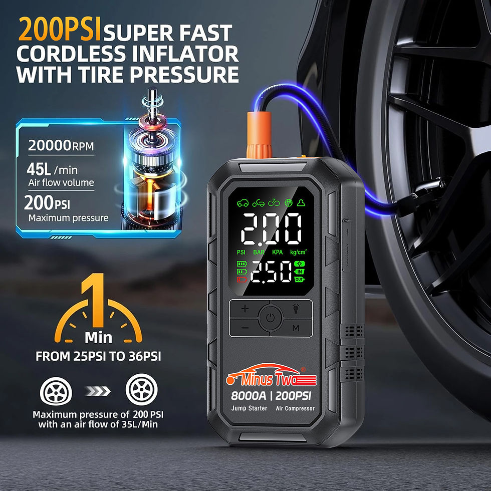 Miniatura: Avviatore d'Emergenza 4-IN-1 per Auto con Compressore d'Aria, Potenza di Picco 2