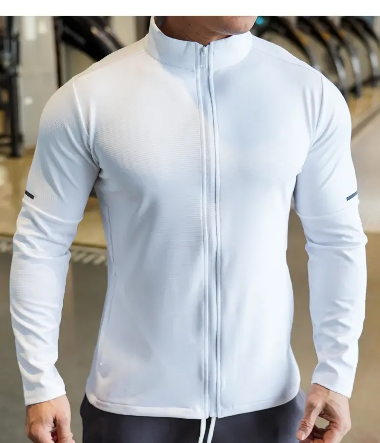 Miniatura: Top casual da fitness sportivo da uomo manica lunga colletto rialzato giacca tin