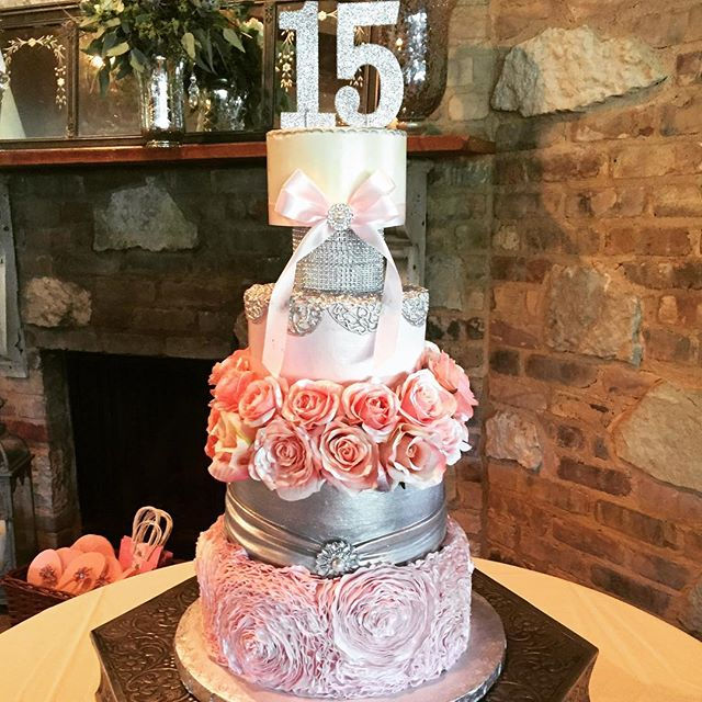 delishcakes #birthdaycake #quincecake #ruffles #blush #pink #bling #weddingcake #cake #delish