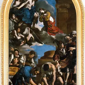 Guercino Baroque painting showing dynamic figures, dramatic movement, and emotional intensity organized through strong composition.