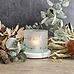 Glass frosted tealight candle holder etched artwork with silver text be kind on a faux marble tray