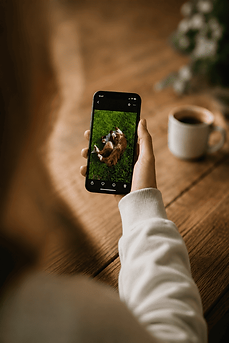 Envoi de nouvelles et de photos d'un chien en promenade à son propriétaire