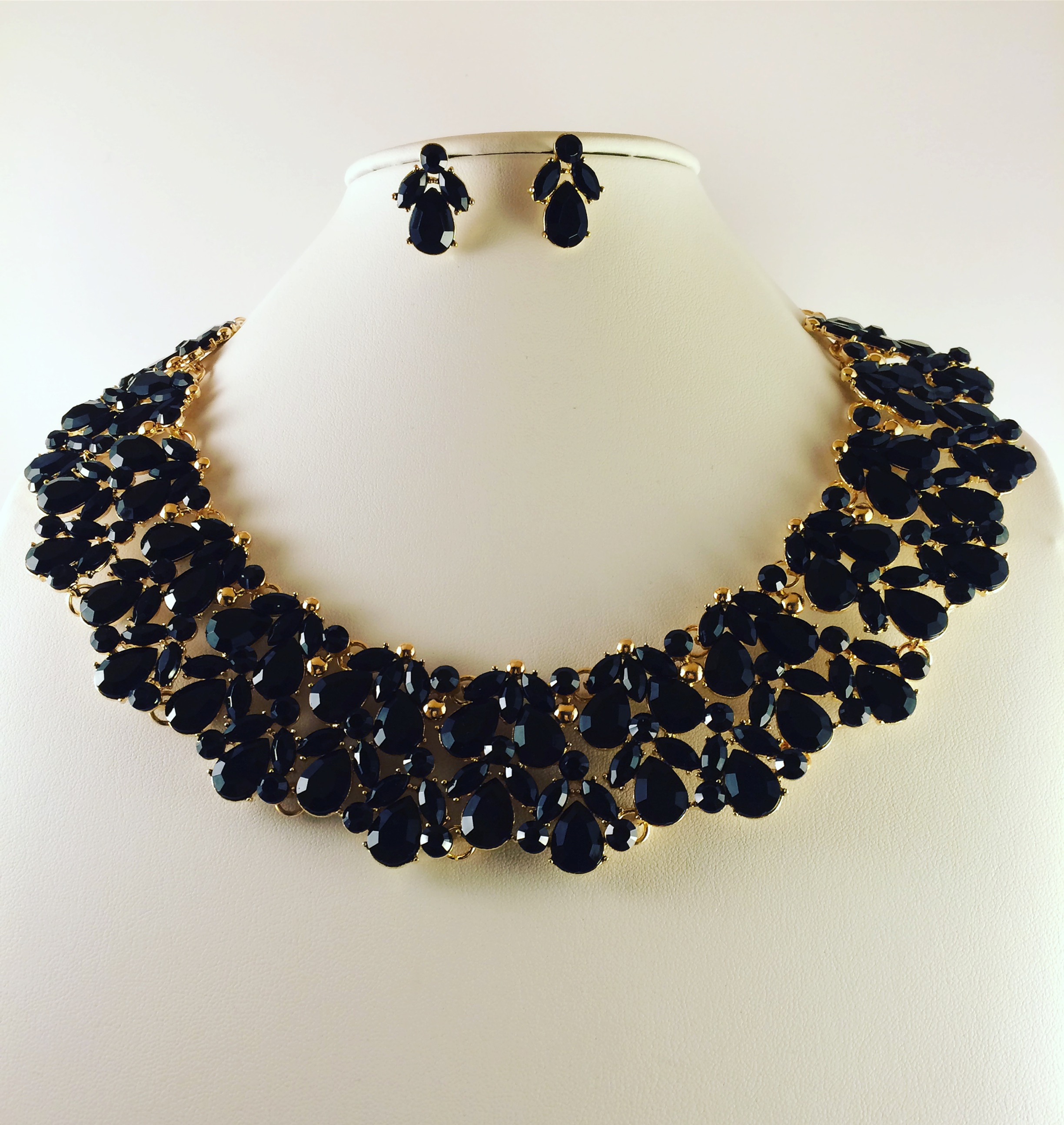 Black and Gold Statement Necklace Set