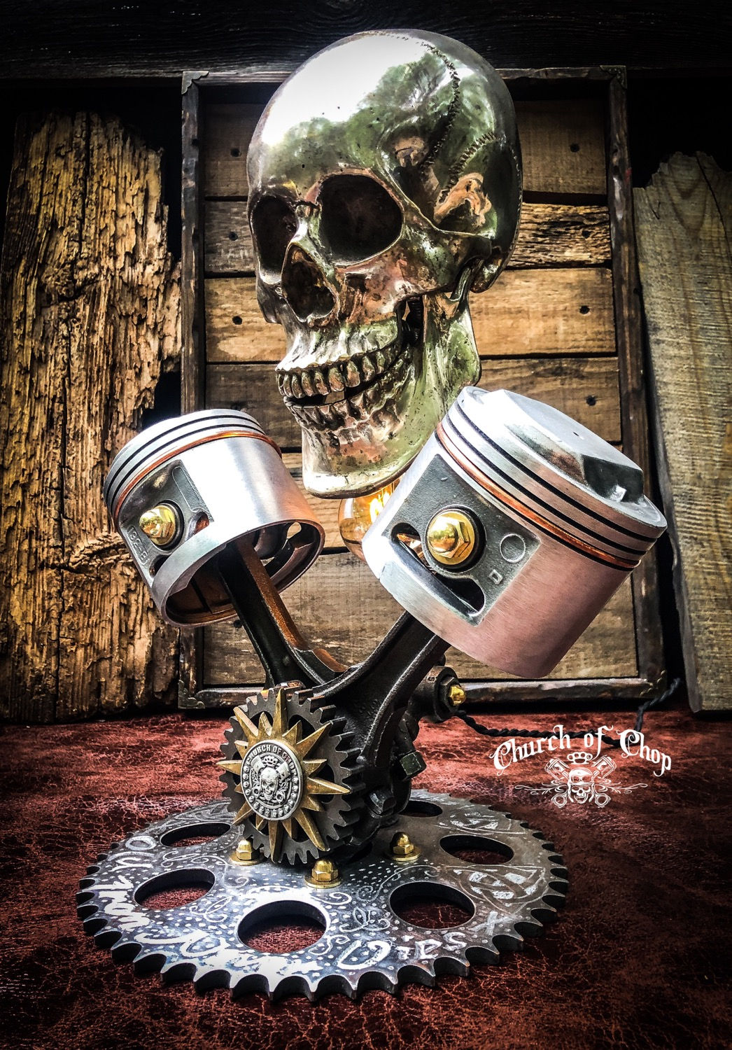 The Bonehead Lamp - Skull & Pistons
