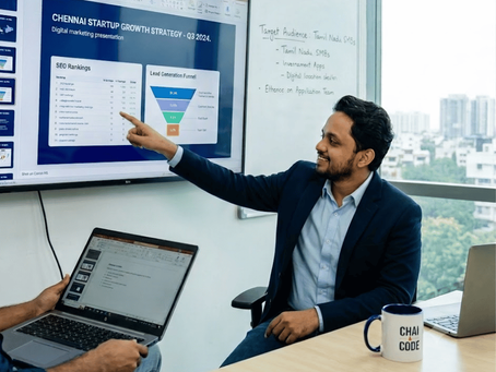 Founder reviewing a digital marketing strategy for a Chennai startup