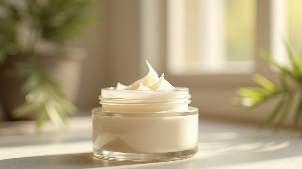 Close-up view of a jar filled with natural moisturizer