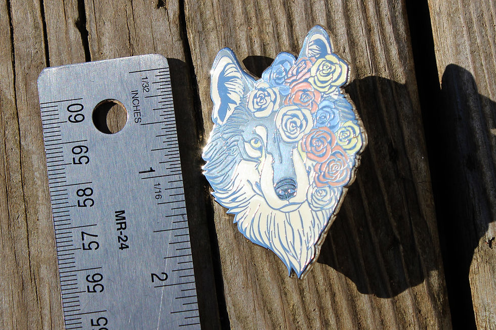 Thumbnail: Grey Wolf and Roses enamel pin