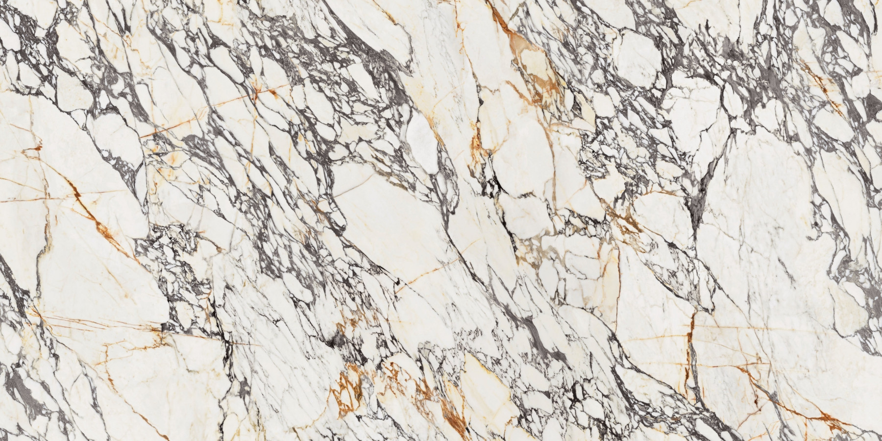 This stone features Intermittent golden amber and rust-colored streaks add warmth and contrast to a crisp white base