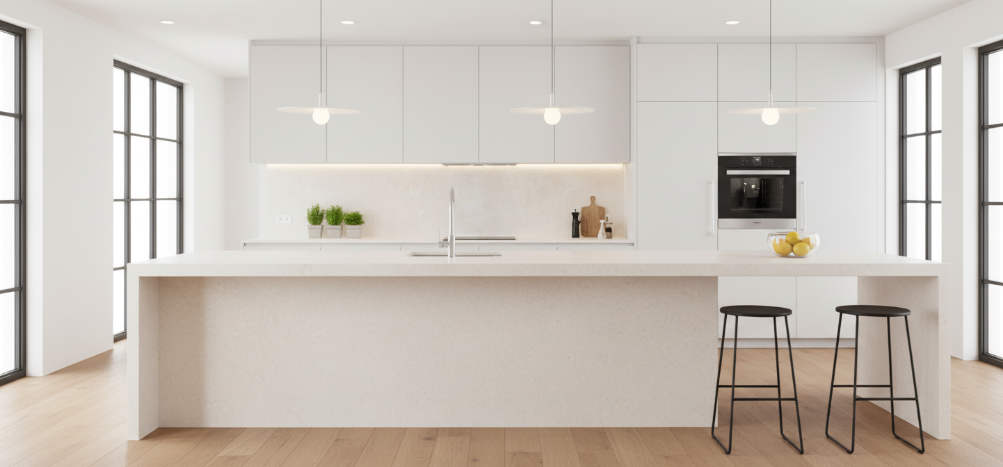 Arizona porcelain slab in a soft creamy beige tone with subtle natural texture, ideal for countertops