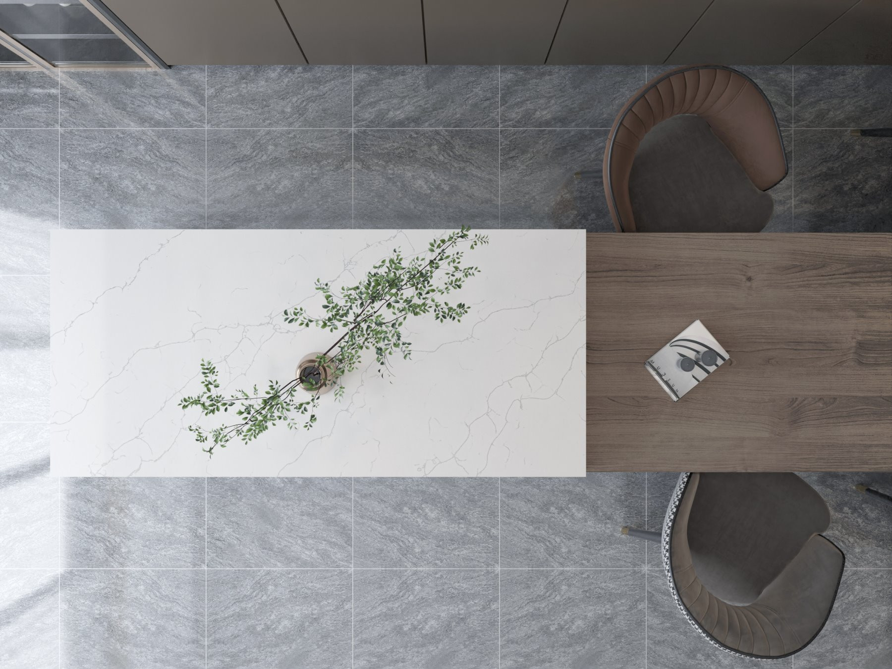 Avenzia quartz by Verona is a white and grey marble look quartz.