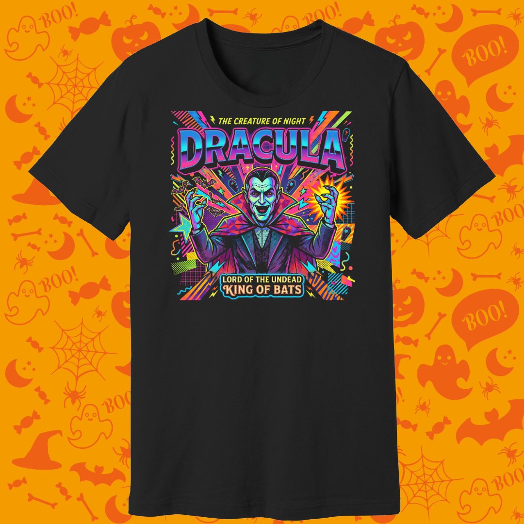 Kids Shirts - Neon Retro 80s Dracula "Creature of Night" T-Shirt