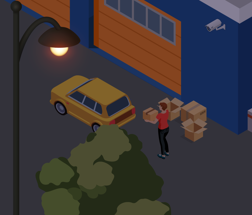 Person at Storage Mall at night