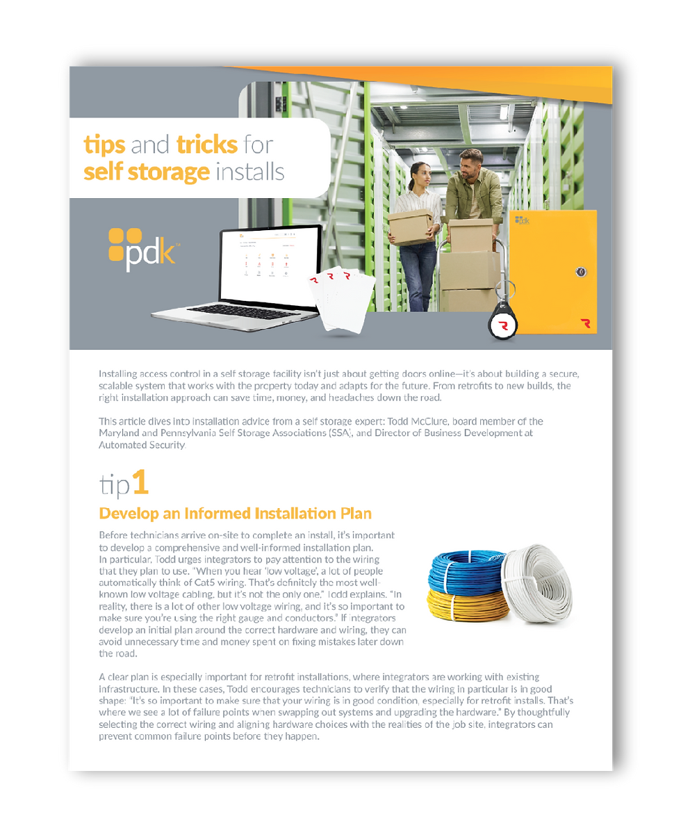PDF Sheet cover of PDK Tips and Tricks for self storage Installs