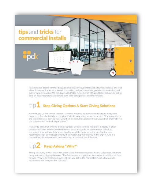 PDF Sheet cover of PDK Tips and Tricks for commercial installs