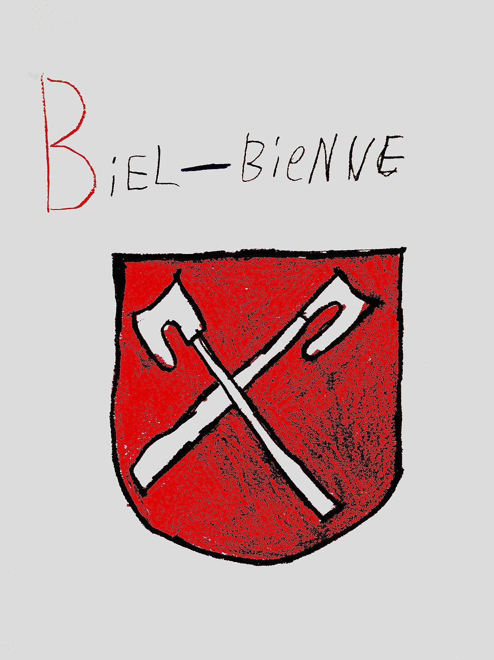 Estupendo dibujo del escudo de Biel-Bienne, Suiza, de mi pequeño Mexico amigo José Luis