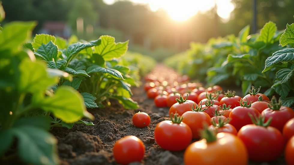 Eye-level view of a vibrant vegetable garden