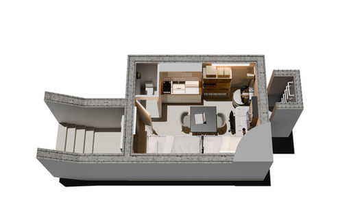 Fertigteilbunker Typ "Kompakt" mit Panzertür, ABC-Lüftungsanlage, Notausstieg und Inventar